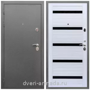 4 контура, Дверь входная Армада Оптима Антик серебро / МДФ 16 мм СБ-14 Сандал белый стекло черное